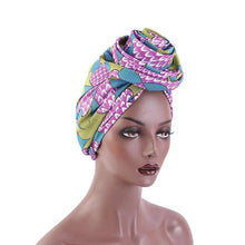 Load image into Gallery viewer, New Vintage African Print Stretch Bandana Head Wrap Long Scarf satin Floral Women Party Turban Headwear Cap Hair Accessories
