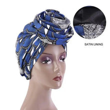 Load image into Gallery viewer, New Vintage African Print Stretch Bandana Head Wrap Long Scarf satin Floral Women Party Turban Headwear Cap Hair Accessories
