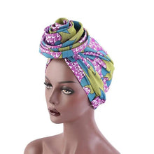 Load image into Gallery viewer, New Vintage African Print Stretch Bandana Head Wrap Long Scarf satin Floral Women Party Turban Headwear Cap Hair Accessories
