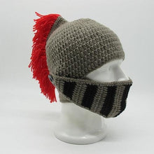 Load image into Gallery viewer, New Winter Handmade Funny Hats Cool Red Tassel Roman Knight Helmet Mask Beanies Cosplay Caps Men Women Gag Party Gifts Men's Handmade Beanie Knit Funny Hat Cosplay Roman Knight Helmet Cap Wig Beard Hats Handmade Knit Warm Winter Caps Ski Funny Mask Beanie
