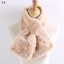 Load image into Gallery viewer, New Winter Solid Color Warm Thicken Soft Collar Scarf Faux Rabbit Fur Neckerchief Plush Warm Hot Scarfs Cross Collar Scarf Shawl Solid With Pearl Elegant For Women

