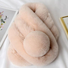 Load image into Gallery viewer, New Winter Solid Color Warm Thicken Soft Collar Scarf Faux Rabbit Fur Neckerchief Plush Warm Hot Scarfs Cross Collar Scarf Shawl Solid With Pearl Elegant For Women
