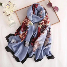 Load image into Gallery viewer, New Women Autumn Winter Fashion Silk Scarf Shawl Beach Headband Female Casual Wear Beach Friendly Spring Silk Scarf Flower Print Silk Scarves Shawls and Wraps Long Size Beach Stoles
