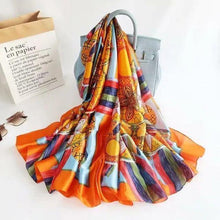 Load image into Gallery viewer, New Women Autumn Winter Fashion Silk Scarf Shawl Beach Headband Female Casual Wear Beach Friendly Spring Silk Scarf Flower Print Silk Scarves Shawls and Wraps Long Size Beach Stoles
