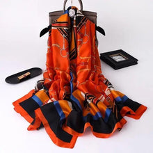 Load image into Gallery viewer, New Women Autumn Winter Fashion Silk Scarf Shawl Beach Headband Female Casual Wear Beach Friendly Spring Silk Scarf Flower Print Silk Scarves Shawls and Wraps Long Size Beach Stoles
