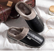 Load image into Gallery viewer, New Women Men Winter House Slippers PU Leather Cute Plush Slip On Fluffy Warm Casual Shoes  House Slippers Memory Foam Comfy Fuzzy Soft Slip On Indoor Slippers For Men
