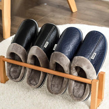 Load image into Gallery viewer, New Women Men Winter House Slippers PU Leather Cute Plush Slip On Fluffy Warm Casual Shoes  House Slippers Memory Foam Comfy Fuzzy Soft Slip On Indoor Slippers For Men
