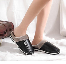 Load image into Gallery viewer, New Women Men Winter House Slippers PU Leather Cute Plush Slip On Fluffy Warm Casual Shoes  House Slippers Memory Foam Comfy Fuzzy Soft Slip On Indoor Slippers For Men
