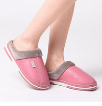 Load image into Gallery viewer, New Women Men Winter House Slippers PU Leather Cute Plush Slip On Fluffy Warm Casual Shoes  House Slippers Memory Foam Comfy Fuzzy Soft Slip On Indoor Slippers For Men
