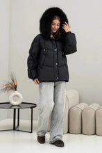 Load image into Gallery viewer, Ember Genuine Fur Trim Down Fill Jacket in Black
