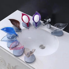 Load image into Gallery viewer, Non-slip leaf Shape Soap Box Bathroom Soap Holder Dish Storage Plate Tray Soap Holder Case Kitchen Supplies Bathroom Accessories Soap Dishes Sponge Container with Suction Cup Leaf Shape Self Draining for Bathroom Kitchen Sink
