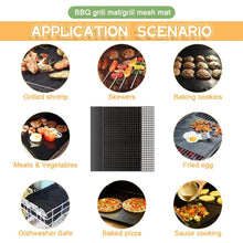 Load image into Gallery viewer, Non-stick Barbecue Mesh Mat Reusable Heat Resistance BBQ Baking Net Pad Kitchen Cooking BBQ Mat Liner Accessories Outdoor BBQ Tool  Non Stick BBQ Grill Mats Reusable BBQ Grilling Sheets Silicone Brush Easy to Clean BBQ Accessories
