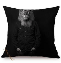 Load image into Gallery viewer, Nordic Art Posters Style Pillow Covers Decorative Cushion Cover Zebra Giraffe Elephant Horse Fashion Animal Wearing Hat Sofa Throw Pillow Case
