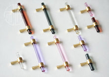 Load image into Gallery viewer, Nordic Modern Wardrobe Dresser Drawer Pull Cabinet Door Handle Knobs Cabinet Handle Pure Copper Double Hole Crystal Handle Brass Walnut Kitchen Wardrobe Cabinet Hardware Pull Handle Adjustable Hole
