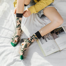 Load image into Gallery viewer, Novelty Harajuku Crystal Silk Tide Socks Funny Sunflowers Vines Flowers Happy Socks Casual High Quality Socks for Women
