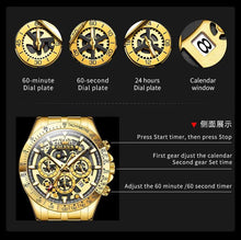 Load image into Gallery viewer, OLEVS Lxuxry Brand Gold Men's Watches Full Skeleton Stainless steel Chronograph Wristwatch Waterproof Luminous Quartz Watch Men
