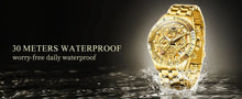 Load image into Gallery viewer, OLEVS Lxuxry Brand Gold Men's Watches Full Skeleton Stainless steel Chronograph Wristwatch Waterproof Luminous Quartz Watch Men
