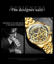 Load image into Gallery viewer, OLEVS Lxuxry Brand Gold Men's Watches Full Skeleton Stainless steel Chronograph Wristwatch Waterproof Luminous Quartz Watch Men
