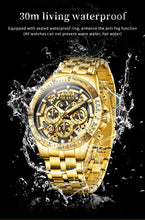 Load image into Gallery viewer, OLEVS Lxuxry Brand Gold Men's Watches Full Skeleton Stainless steel Chronograph Wristwatch Waterproof Luminous Quartz Watch Men
