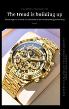 Load image into Gallery viewer, OLEVS Lxuxry Brand Gold Men's Watches Full Skeleton Stainless steel Chronograph Wristwatch Waterproof Luminous Quartz Watch Men
