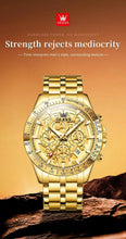 Load image into Gallery viewer, OLEVS Lxuxry Brand Gold Men's Watches Full Skeleton Stainless steel Chronograph Wristwatch Waterproof Luminous Quartz Watch Men
