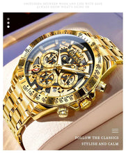Load image into Gallery viewer, OLEVS Lxuxry Brand Gold Men's Watches Full Skeleton Stainless steel Chronograph Wristwatch Waterproof Luminous Quartz Watch Men
