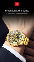 Load image into Gallery viewer, OLEVS Lxuxry Brand Gold Men's Watches Full Skeleton Stainless steel Chronograph Wristwatch Waterproof Luminous Quartz Watch Men
