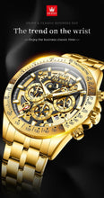 Load image into Gallery viewer, OLEVS Lxuxry Brand Gold Men's Watches Full Skeleton Stainless steel Chronograph Wristwatch Waterproof Luminous Quartz Watch Men
