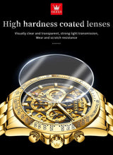Load image into Gallery viewer, OLEVS Lxuxry Brand Gold Men's Watches Full Skeleton Stainless steel Chronograph Wristwatch Waterproof Luminous Quartz Watch Men
