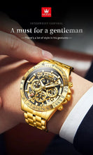 Load image into Gallery viewer, OLEVS Lxuxry Brand Gold Men's Watches Full Skeleton Stainless steel Chronograph Wristwatch Waterproof Luminous Quartz Watch Men
