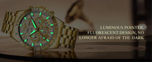 Load image into Gallery viewer, OLEVS Lxuxry Brand Gold Men's Watches Full Skeleton Stainless steel Chronograph Wristwatch Waterproof Luminous Quartz Watch Men
