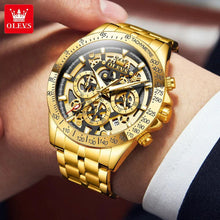 Load image into Gallery viewer, OLEVS Lxuxry Brand Gold Men's Watches Full Skeleton Stainless steel Chronograph Wristwatch Waterproof Luminous Quartz Watch Men
