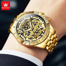 Load image into Gallery viewer, OLEVS Lxuxry Brand Gold Men's Watches Full Skeleton Stainless steel Chronograph Wristwatch Waterproof Luminous Quartz Watch Men
