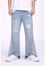 Load image into Gallery viewer, SKY DISTRESSED SPLIT FLARE DENIM
