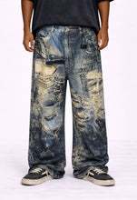 Load image into Gallery viewer, WIDEBOY DISTRESSED GRAFFITI DENIM
