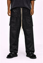 Load image into Gallery viewer, WAXED DROP-CROTCH DRAWSTRING CARGO PANTS
