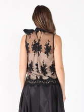 Load image into Gallery viewer, Organza-Like Neck Tie Sleeveless See-Through Top
