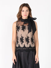Load image into Gallery viewer, Organza-Like Neck Tie Sleeveless See-Through Top
