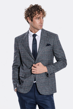 Load image into Gallery viewer, Checked Navy Blue Men Blazer - Wessi
