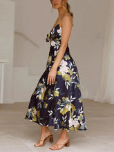 Load image into Gallery viewer, Navy Blue Satin Midi Dress with Tie Front - X-Large
