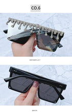 Load image into Gallery viewer, Oversize Square Crystal Sunglasses, Flat Top Oversized Sunglasses In Different Shades New Sun Wear Crystal Diamond Luxury Style Shades

