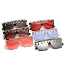 Load image into Gallery viewer, Oversize Square Crystal Sunglasses, Flat Top Oversized Sunglasses In Different Shades New Sun Wear Crystal Diamond Luxury Style Shades
