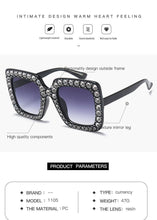 Load image into Gallery viewer, Oversized Sunglasses Square Diamond Sunglasses Women Retro Sunglasses Luxury &amp; Diamond Square Shape Sunglasses For Women Branded Attractive Any Size Crystal Sun Glasses For Ladies Gradient Classic Mirror &amp; Decent Shades
