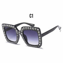 Load image into Gallery viewer, Oversized Sunglasses Square Diamond Sunglasses Women Retro Sunglasses Luxury &amp; Diamond Square Shape Sunglasses For Women Branded Attractive Any Size Crystal Sun Glasses For Ladies Gradient Classic Mirror &amp; Decent Shades
