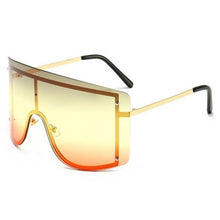 Load image into Gallery viewer, Oversized Women Blue &amp; Yellow Gradient Sunglasses  Fashionable Rimless In Metal For Female New Shades Personality Eyewear
