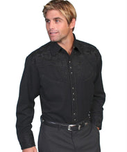 Load image into Gallery viewer, Scully Floral Tooled Embroidery - Men's Western Shirt (Jet Black)
