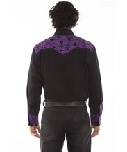 Load image into Gallery viewer, Scully Floral Tooled Embroidery - Men's Western Shirt (Purple/Black)
