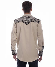 Load image into Gallery viewer, Scully Floral Tooled Embroidery - Men's Western Shirt (Tan/Black)
