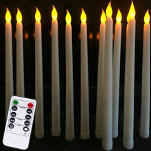 Load image into Gallery viewer, Pack of 12 Yellow Flickering Remote LED Candles Plastic Flameless Remote Taper Candles Flameless Ivory Taper Candles Flickering Battery Operated Led Warm 3D Wick Light Window Candles Real Led For Dinner Party Decoration
