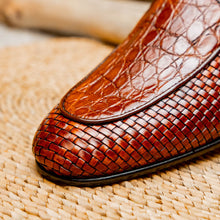 Load image into Gallery viewer, 11-620-CGN PALIO Genuine Crocodile and Calfskin Basketweave Slip On, Cognac
